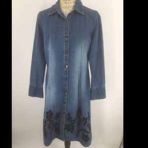 Jean Dress W/Black Trim Faded Glory Size 12-14 MIDI